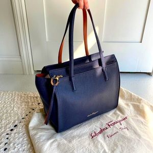 Ferragamo Navy Leather Tote